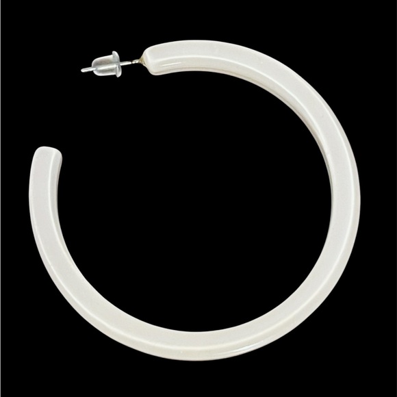 Retro Large Front Clear/ Sides White Plastic Hoop Earrings 2.5”x2.5” - Picture 7 of 8